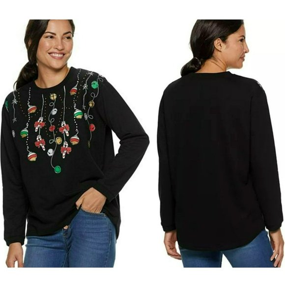 MCCC Sportswear Women's Black French Terry Holiday Graphic Sweatshirt Medium - Picture 2 of 11